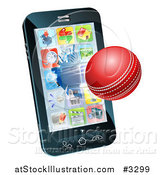Vector Illustration of a 3d Cricket Ball Flying Through and Breaking a Cell Phone Screen by AtStockIllustration