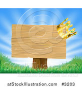 Vector Illustration of a 3d Crown on a Wooden Sign with Rays and Grass by AtStockIllustration