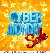 Vector Illustration of a 3d Cyber Monday Sale Design in Blue and Red over a Star Burst by AtStockIllustration