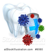 Vector Illustration of a 3d Dental Shield Protecting a Tooth from Germs by AtStockIllustration