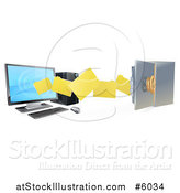 Vector Illustration of a 3d Desktop Computer Moving Files to an Open Vault Safe by AtStockIllustration
