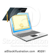 Vector Illustration of a 3d Diploma or Degree on a Laptop Screen with a Graduation Cap by AtStockIllustration