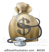 Vector Illustration of a 3d Dollar Symbol Money Bag and Stethoscope by AtStockIllustration