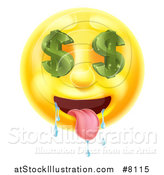 Vector Illustration of a 3d Drooling Yellow Male Smiley Emoji Emoticon Face with Dollar Symbol Eyes by AtStockIllustration