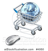 Vector Illustration of a 3d Earth Globe in a Shopping Cart Connected to a Computer Mouse by AtStockIllustration