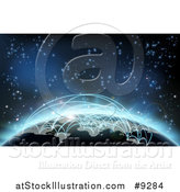 Vector Illustration of a 3d Earth Globe with Glowing Flight Paths Against Outer Space by AtStockIllustration