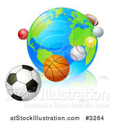 Vector Illustration of a 3d Earth Globe with Sports Balls in Orbit Around It by AtStockIllustration