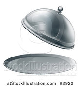 Vector Illustration of a 3d Fancy Silver Cloche Fine Dining Platter with an Open Lid by AtStockIllustration