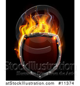 Vector Illustration of a 3d Fiery Hot Shield on Black by AtStockIllustration