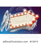Vector Illustration of a 3d Film Reel and an Illuminated Arrow Sign over Blue by AtStockIllustration
