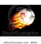 Vector Illustration of a 3d Flaming Soccer Ball Flying over Black by AtStockIllustration