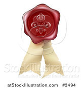 Vector Illustration of a 3d Fleur De Lis Embossed Wax Seal and Parchment Ribbons by AtStockIllustration