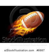 Vector Illustration of a 3d Flying and Blazing American Football with a Trail of Flames, on Black by AtStockIllustration