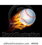Vector Illustration of a 3d Flying and Blazing Baseball with a Trail of Flames, on Black by AtStockIllustration