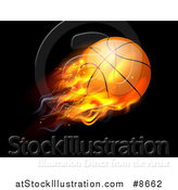 Vector Illustration of a 3d Flying and Blazing Basketball with a Trail of Flames, on Black by AtStockIllustration