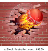 Vector Illustration of a 3d Flying and Blazing Cricket Ball Breaking Through a Brick Wall by AtStockIllustration