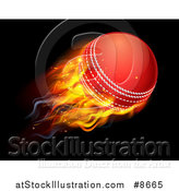 Vector Illustration of a 3d Flying and Blazing Cricket Ball with a Trail of Flames, on Black by AtStockIllustration
