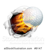 Vector Illustration of a 3d Flying and Blazing Golf Ball Breaking Through a Hole in a Wall by AtStockIllustration