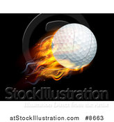 Vector Illustration of a 3d Flying and Blazing Golf Ball with a Trail of Flames, on Black by AtStockIllustration