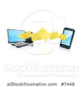 Vector Illustration of a 3d Folder File Transfer from a Desktop Computer to a Smart Cell Phone, with Reflections by AtStockIllustration