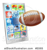 Vector Illustration of a 3d Football Flying Through and Breaking a Smart Cell Phone Screen by AtStockIllustration