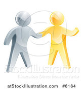 Vector Illustration of a 3d Friendly Silver Man Shaking Hands with a Gold Guy by AtStockIllustration