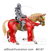 Vector Illustration of a 3d Fully Armored Jousting Knight Holding a Lance on a Brown Horse by AtStockIllustration