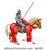 Vector Illustration of a 3d Fully Armored Jousting Knight Holding a Lance on a Horse by AtStockIllustration