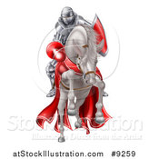 Vector Illustration of a 3d Fully Armored Medieval Jousting Knight Holding a Lance on a Horse As They Charge Forward by AtStockIllustration