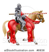 Vector Illustration of a 3d Fully Armored Medieval Jousting Knight Holding a Lance on a Horse by AtStockIllustration