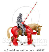 Vector Illustration of a 3d Fully Armored Medieval Jousting Knight Holding a Lance on a Horse by AtStockIllustration