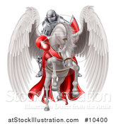 Vector Illustration of a 3d Fully Armored Medieval Jousting Knight Holding a Lance on a White Pegasus Horse As They Charge Forward by AtStockIllustration