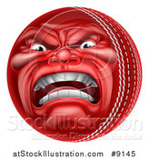 Vector Illustration of a 3d Furious Cricket Ball Mascot Character by AtStockIllustration
