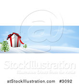 Vector Illustration of a 3d Giant Christmas Gift Box in a Snowy Landscape by AtStockIllustration