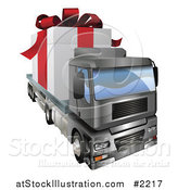 Vector Illustration of a 3d Giant Gift on a Big Rig by AtStockIllustration