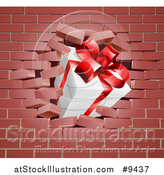 Vector Illustration of a 3d Gift Box Breaking Through a Brick Wall by AtStockIllustration