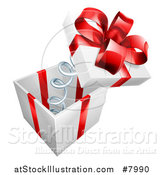 Vector Illustration of a 3d Gift Box with a Red Bow and the Lid Popping off on a Spring by AtStockIllustration