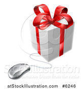 Vector Illustration of a 3d Gift Box with a Red Bow Wired to a Computer Mouse by AtStockIllustration