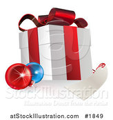 Vector Illustration of a 3d Gift Box with Ornaments and a Blank Tag by AtStockIllustration