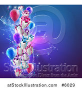 Vector Illustration of a 3d Gift Boxes and Party Balloons over a Blue Background by AtStockIllustration
