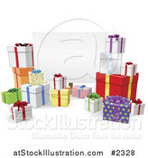 Vector Illustration of a 3d Gifts Around a Blank Sign by AtStockIllustration