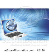 Vector Illustration of a 3d Globe and Waves over a Laptop by AtStockIllustration