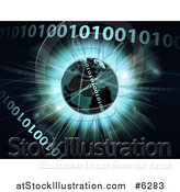 Vector Illustration of a 3d Globe over a Burst and Binary Code Data by AtStockIllustration