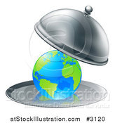 Vector Illustration of a 3d Globe Searved on a Silver Platter by AtStockIllustration