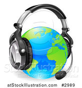 Vector Illustration of a 3d Globe Wearing a Customer Service Headset by AtStockIllustration