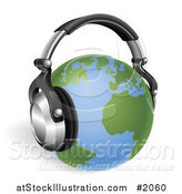 Vector Illustration of a 3d Globe with Headphones by AtStockIllustration