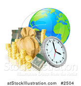 Vector Illustration of a 3d Globe with Money and a Clock by AtStockIllustration