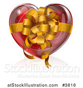 Vector Illustration of a 3d Glossy Red Heart with a Gold Bow and Ribbon by AtStockIllustration
