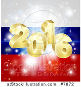 Vector Illustration of a 3d Gold 2016 Burst and Fireworks over a Russian Flag by AtStockIllustration