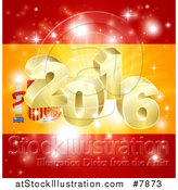 Vector Illustration of a 3d Gold 2016 Burst and Fireworks over a Spanish Flag by AtStockIllustration
